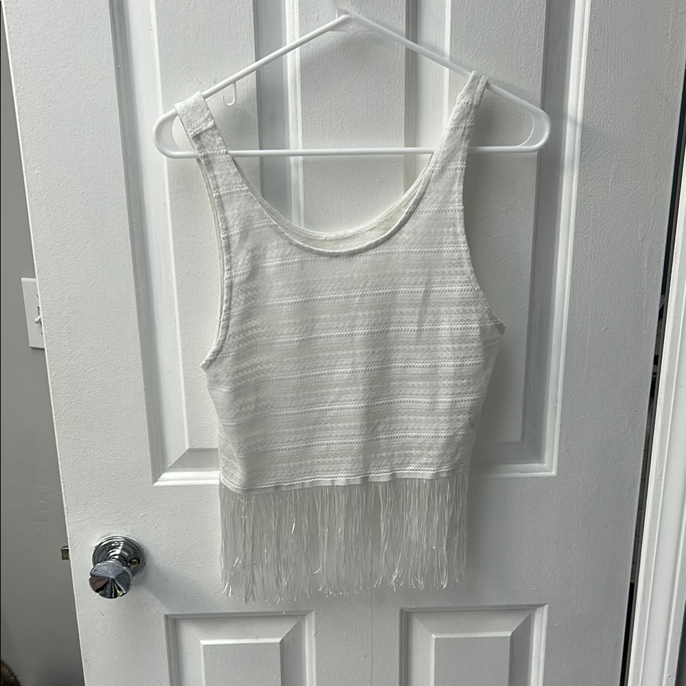 White Fringe Crop Top